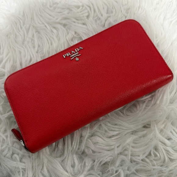 PRADA Scarlet Saffiano Zip Around Leather Long Wallet - Picture 2 of 14
